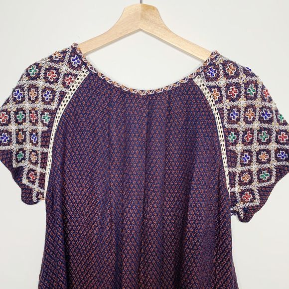Free People In The Clouds Embroidered Burgundy Flare Oversized Top Size XS NWT - Picture 5 of 8